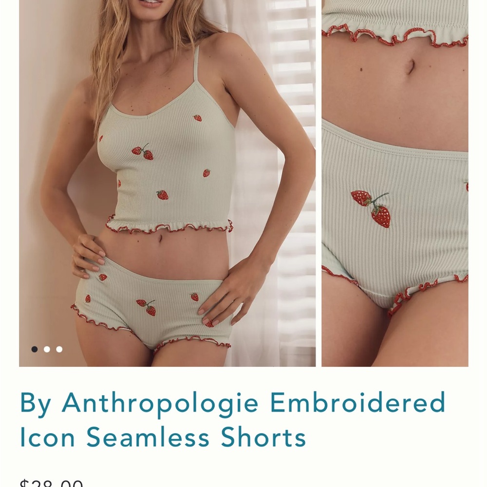 Anthropologie Green Pajama Set with Embroidered Details